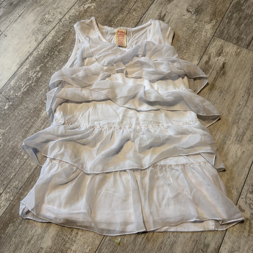 Faded Glory Girls Size XL (14-16) White Ruffle Sleeveless Thin Strap Shirt